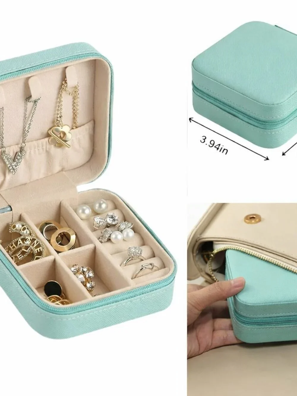 NIP Mini Jewelry Box Travel Organizer Ring Earrings Necklace Compartments 4-inch